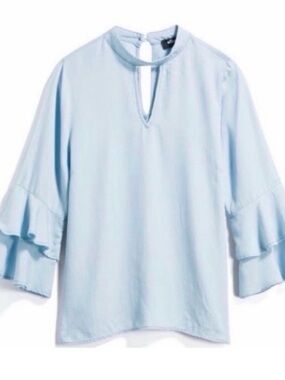 Alice Blue Chambray Ruffle Sleeve Top Size S Blue Boho Peasant Blouse